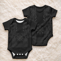 Philippines Barong Style Baby Onesie with Polynesian Art and Leaf Motif Black Color