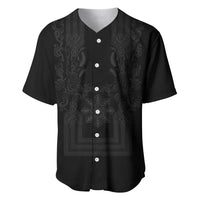 Philippines Barong Style Baseball Jersey with Polynesian Art and Leaf Motif Black Color