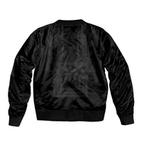 Philippines Barong Style Bomber Jacket with Polynesian Art and Leaf Motif Black Color