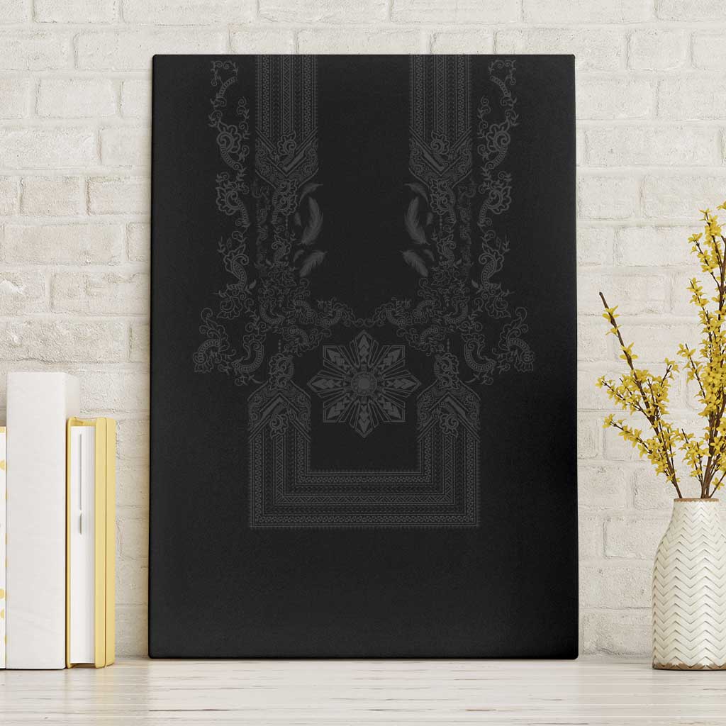 Philippines Barong Style Canvas Wall Art with Polynesian Art and Leaf Motif Black Color LT03 Without Frame Black - Polynesian Pride