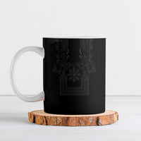 Philippines Barong Style Ceramic Mug with Polynesian Art and Leaf Motif Black Color