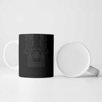 Philippines Barong Style Ceramic Mug with Polynesian Art and Leaf Motif Black Color