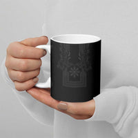 Philippines Barong Style Ceramic Mug with Polynesian Art and Leaf Motif Black Color