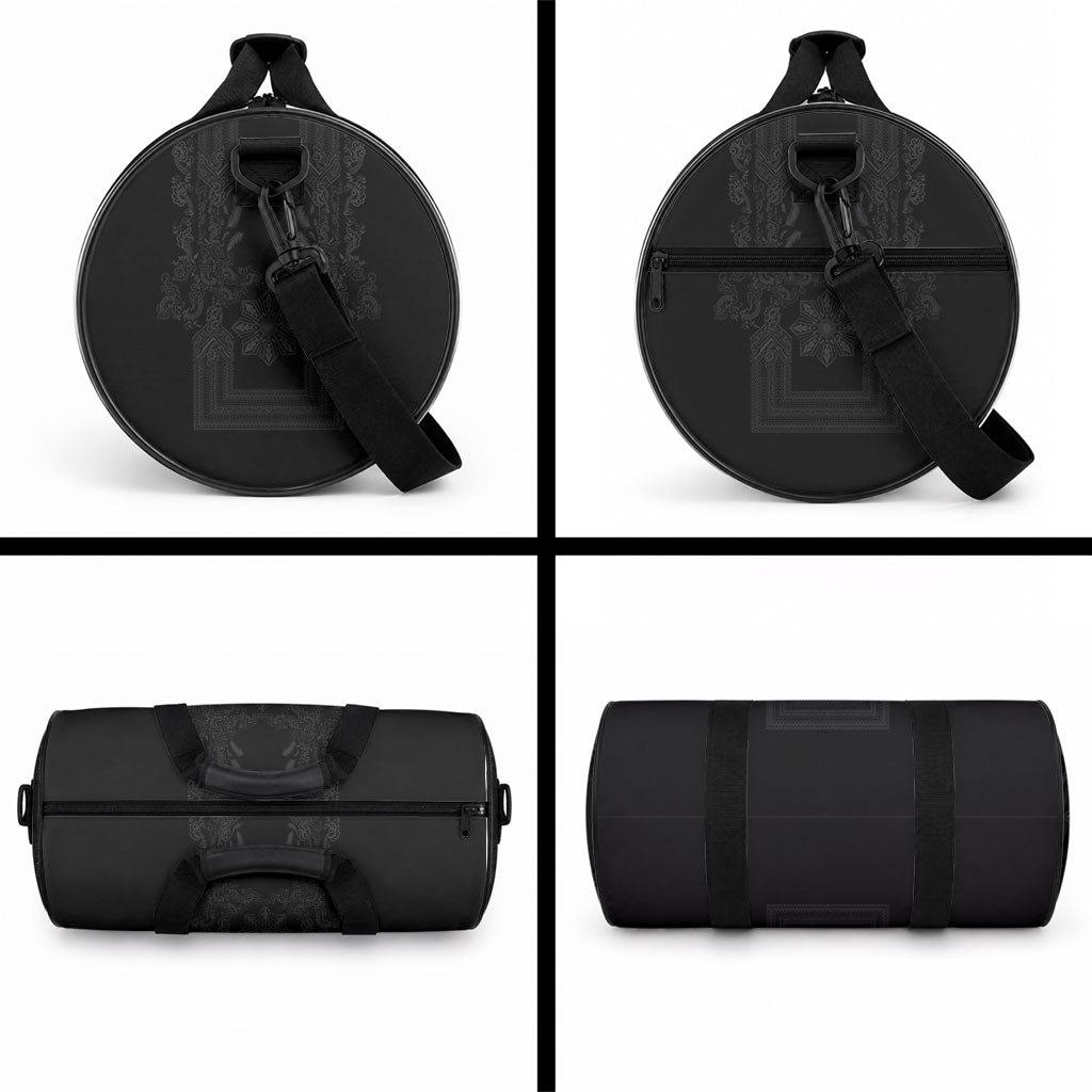 Philippines Barong Style Duffle Bag with Polynesian Art and Leaf Motif Black Color