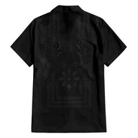 Philippines Barong Style Family Matching Off The Shoulder Long Sleeve Dress and Hawaiian Shirt with Polynesian Art and Leaf Motif Black Color LT03 - Polynesian Pride
