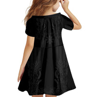 Philippines Barong Style Family Matching Off Shoulder Maxi Dress and Hawaiian Shirt with Polynesian Art and Leaf Motif Black Color LT03 - Polynesian Pride