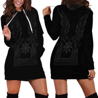Philippines Barong Style Hoodie Dress with Polynesian Art and Leaf Motif Black Color LT03 - Polynesian Pride