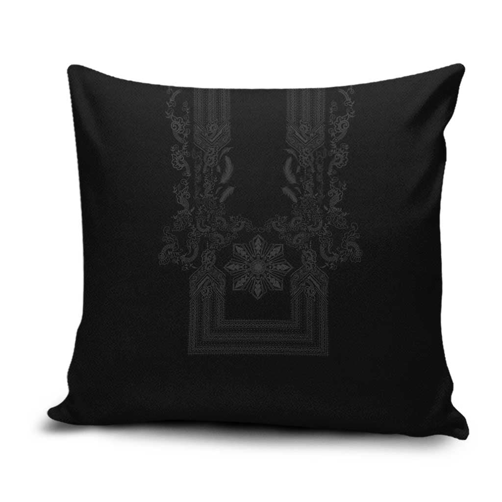 Philippines Barong Style Pillow Cover with Polynesian Art and Leaf Motif Black Color