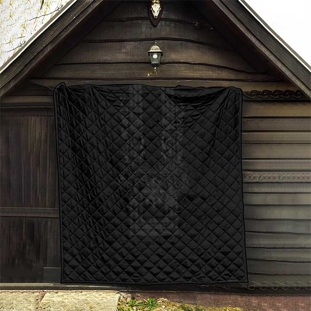 Philippines Barong Style Quilt with Polynesian Art and Leaf Motif Black Color