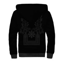 Philippines Barong Style Sherpa Hoodie with Polynesian Art and Leaf Motif Black Color LT03 - Polynesian Pride