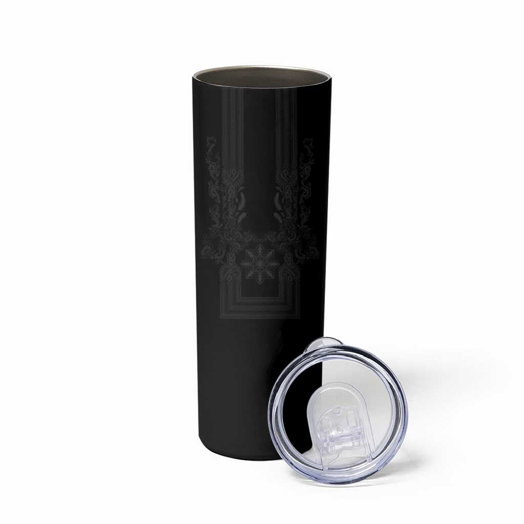 Philippines Barong Style Skinny Tumbler with Polynesian Art and Leaf Motif Black Color LT03 - Polynesian Pride