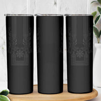 Philippines Barong Style Skinny Tumbler with Polynesian Art and Leaf Motif Black Color LT03 - Polynesian Pride