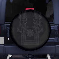 Philippines Barong Style Spare Tire Cover with Polynesian Art and Leaf Motif Black Color