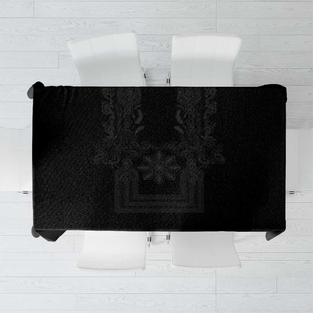 Philippines Barong Style Tablecloth with Polynesian Art and Leaf Motif Black Color