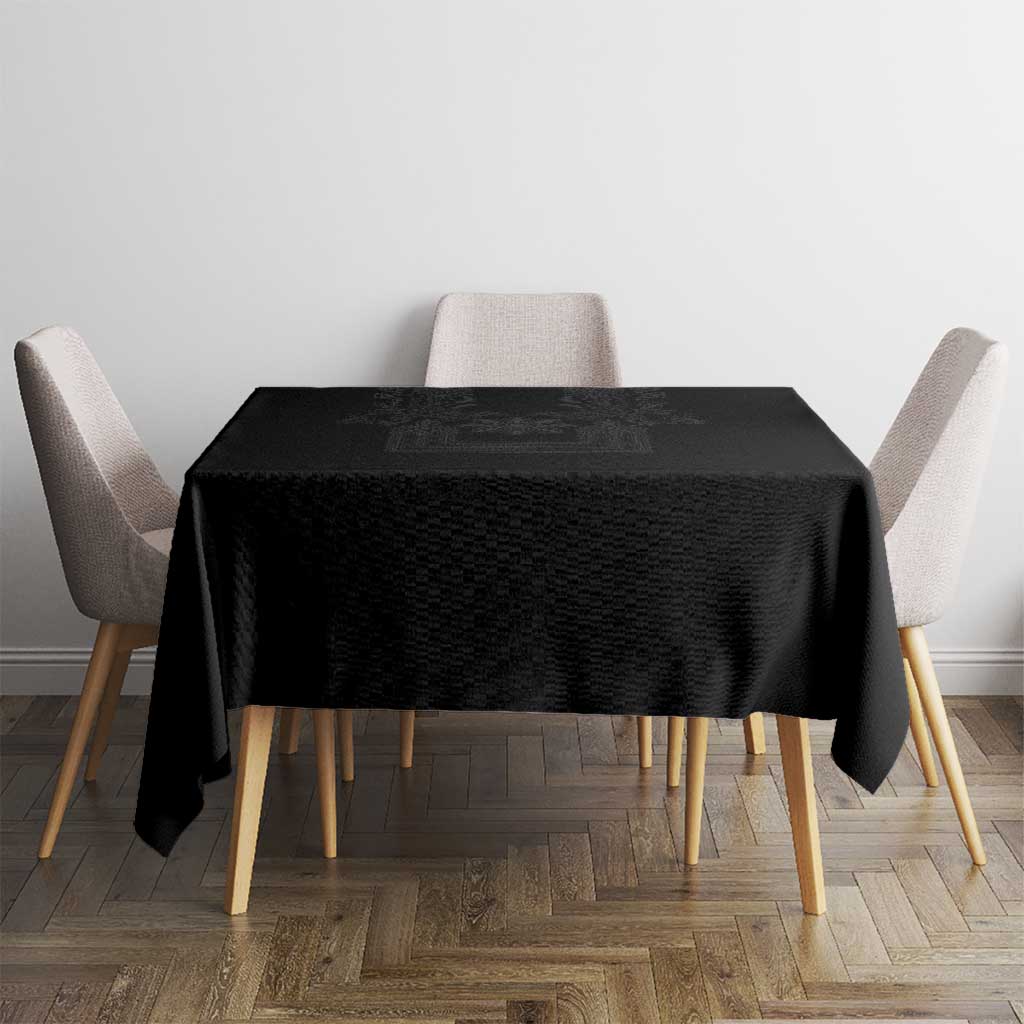 Philippines Barong Style Tablecloth with Polynesian Art and Leaf Motif Black Color