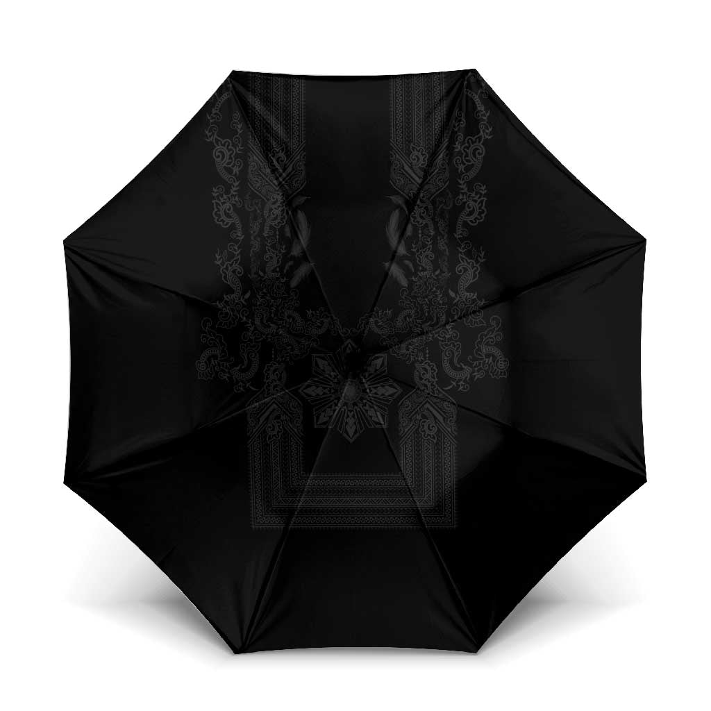 Philippines Barong Style Umbrella with Polynesian Art and Leaf Motif Black Color LT03 One Size Folded 11.42 inch Opened Diameter 37.4 inch Black - Polynesian Pride
