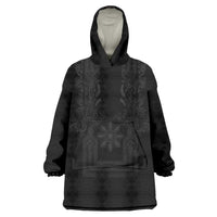 Philippines Barong Style Wearable Blanket Hoodie with Polynesian Art and Leaf Motif Black Color LT03 One Size Black - Polynesian Pride