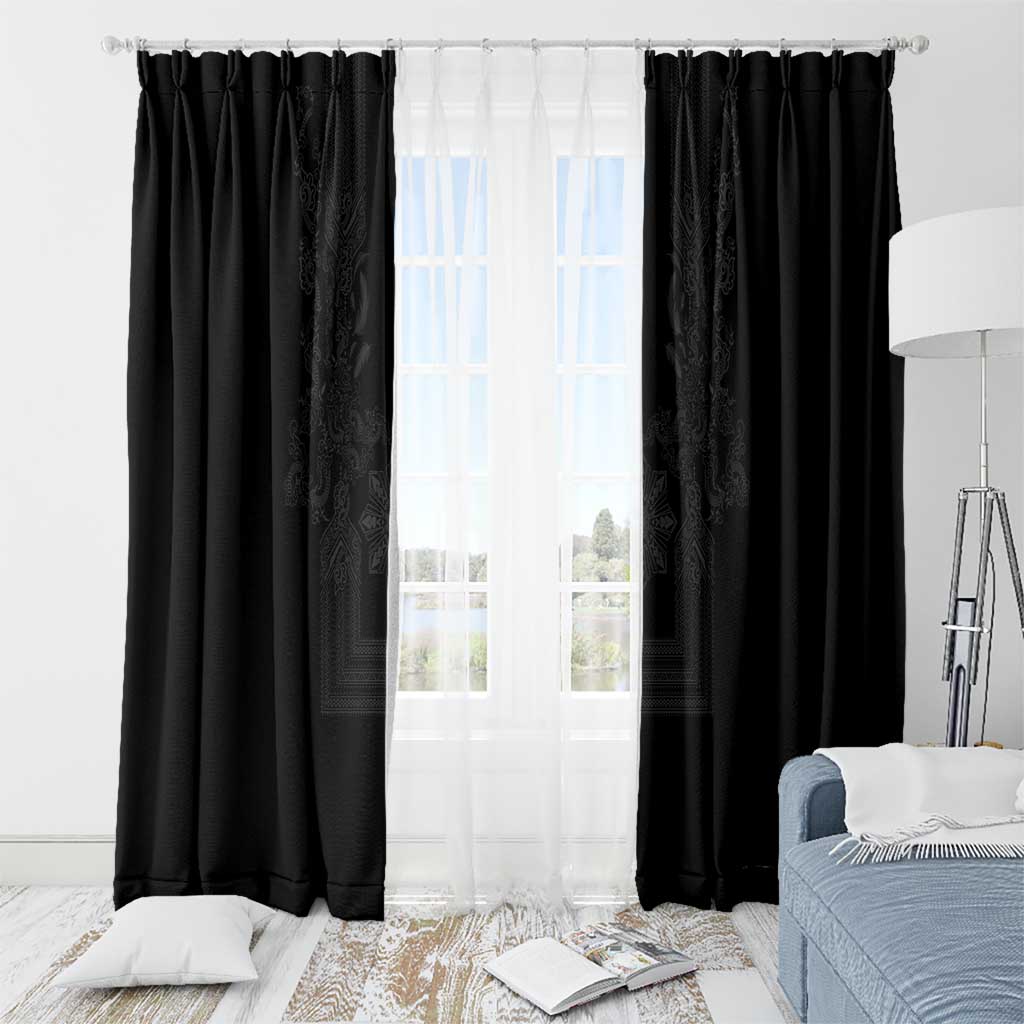 Philippines Barong Style Window Curtain with Polynesian Art and Leaf Motif Black Color