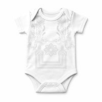 Philippines Barong Style Baby Onesie with Polynesian Art and Leaf Motif White Color