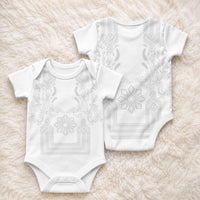 Philippines Barong Style Baby Onesie with Polynesian Art and Leaf Motif White Color