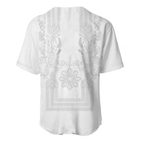 Philippines Barong Style Baseball Jersey with Polynesian Art and Leaf Motif White Color
