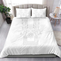 Philippines Barong Style Bedding Set with Polynesian Art and Leaf Motif White Color