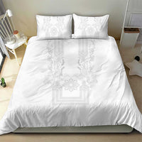 Philippines Barong Style Bedding Set with Polynesian Art and Leaf Motif White Color