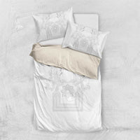 Philippines Barong Style Bedding Set with Polynesian Art and Leaf Motif White Color