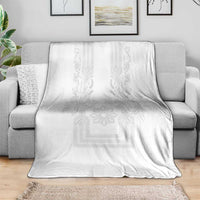 Philippines Barong Style Blanket with Polynesian Art and Leaf Motif White Color