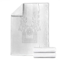Philippines Barong Style Blanket with Polynesian Art and Leaf Motif White Color