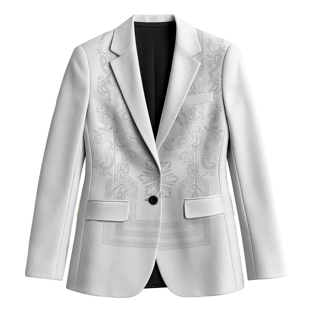 Philippines Barong Style Blazer with Polynesian Art and Leaf Motif White Color LT03 Unisex White - Polynesian Pride