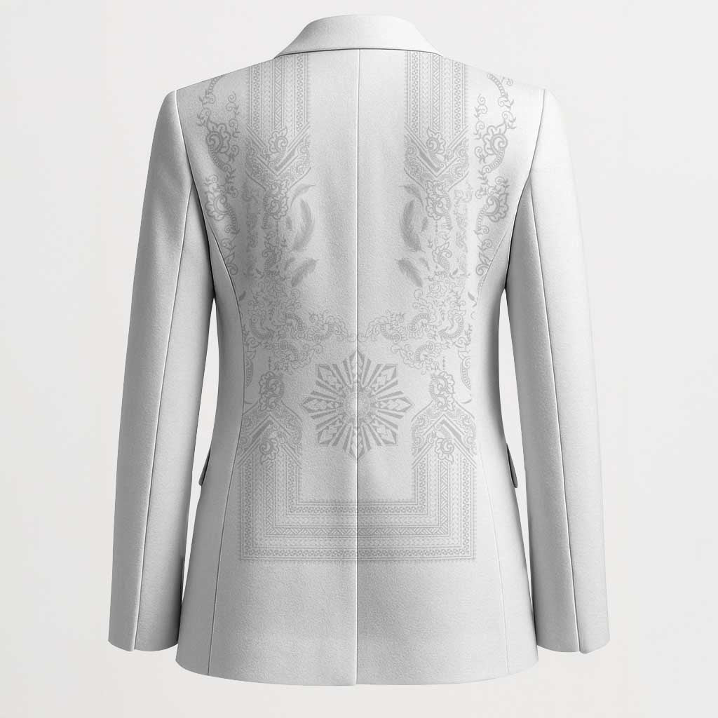 Philippines Barong Style Blazer with Polynesian Art and Leaf Motif White Color LT03 - Polynesian Pride