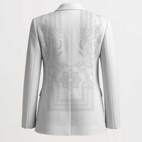 Philippines Barong Style Blazer with Polynesian Art and Leaf Motif White Color LT03 - Polynesian Pride
