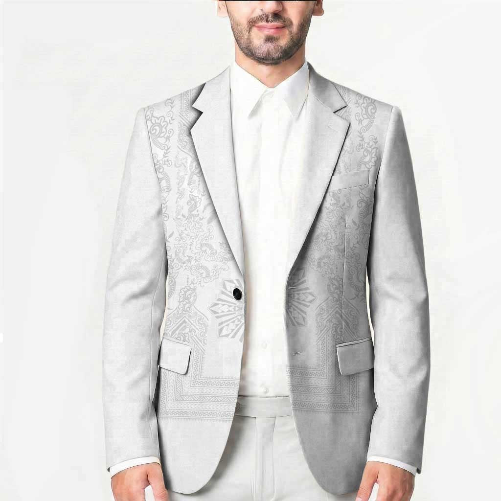 Philippines Barong Style Blazer with Polynesian Art and Leaf Motif White Color LT03 - Polynesian Pride
