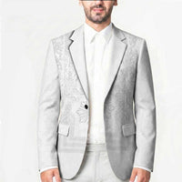 Philippines Barong Style Blazer with Polynesian Art and Leaf Motif White Color LT03 - Polynesian Pride