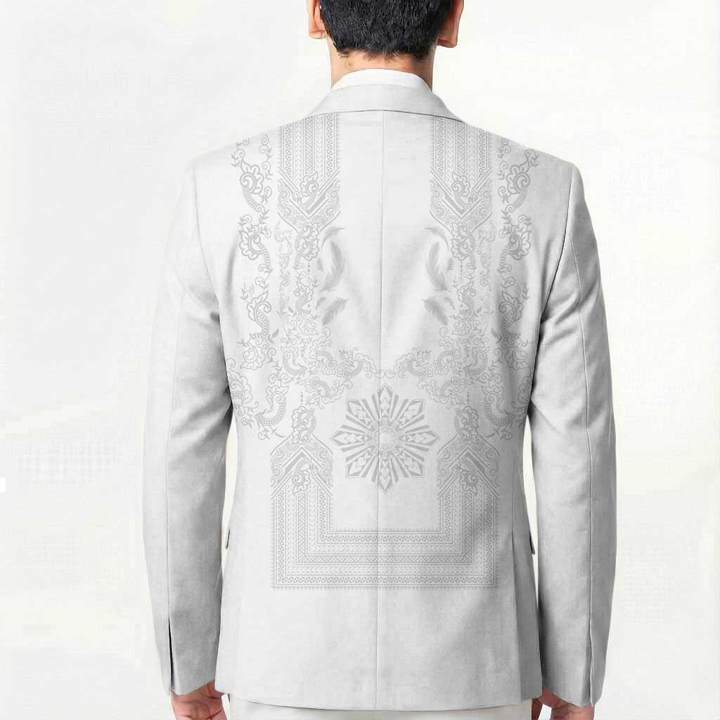 Philippines Barong Style Blazer with Polynesian Art and Leaf Motif White Color LT03 - Polynesian Pride