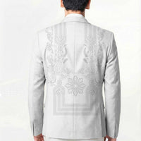 Philippines Barong Style Blazer with Polynesian Art and Leaf Motif White Color LT03 - Polynesian Pride