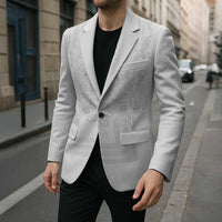 Philippines Barong Style Blazer with Polynesian Art and Leaf Motif White Color LT03 - Polynesian Pride
