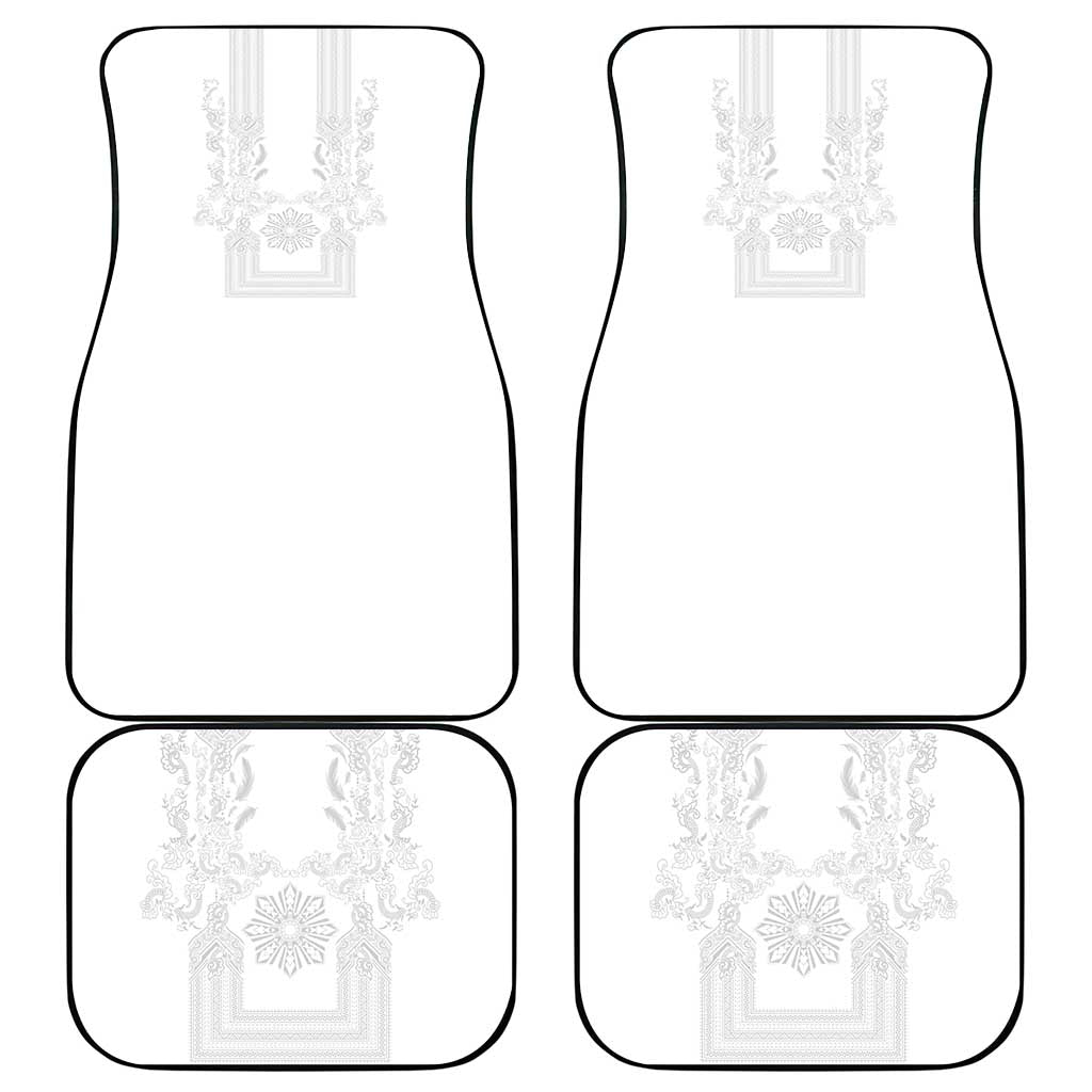 Philippines Barong Style Car Mats with Polynesian Art and Leaf Motif White Color