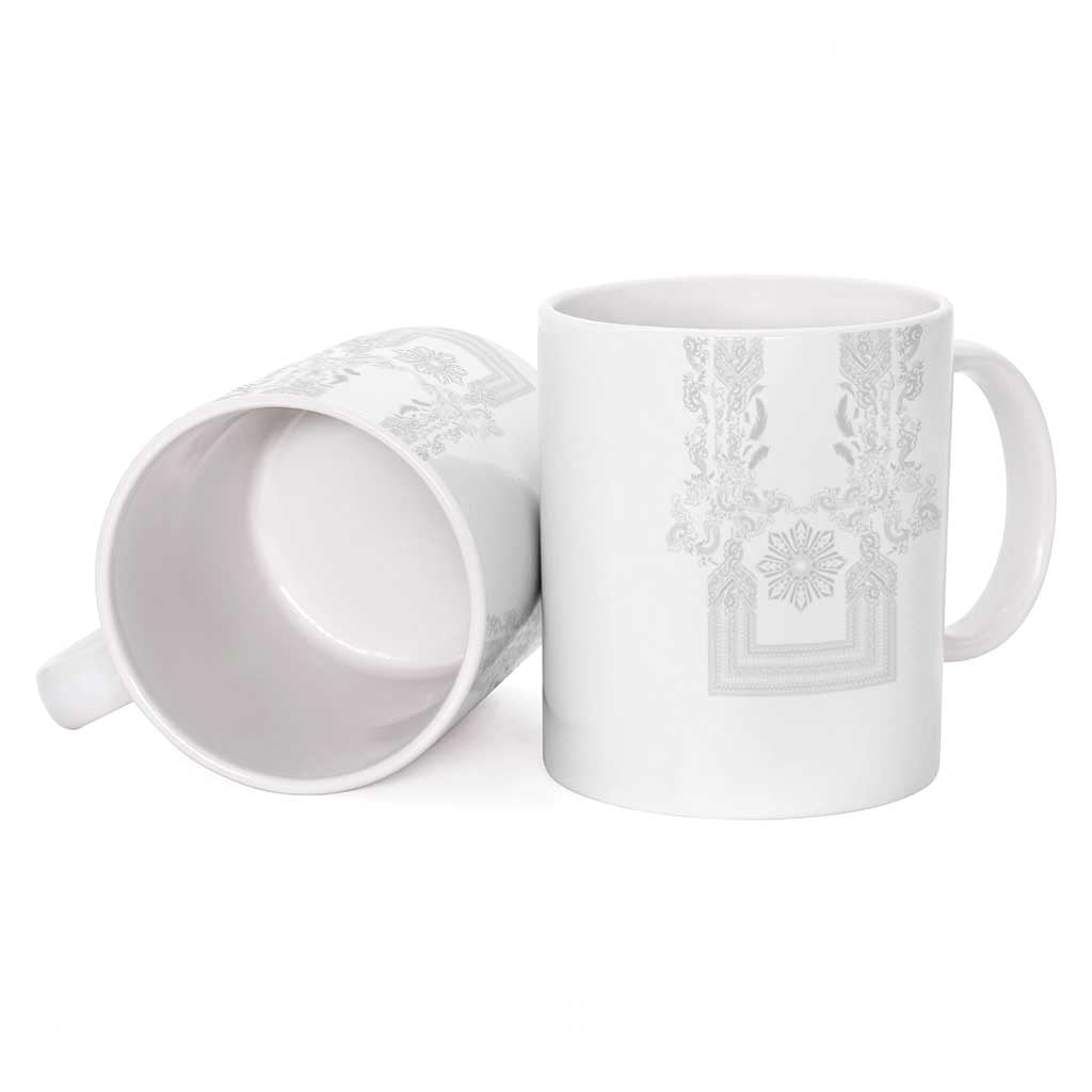 Philippines Barong Style Ceramic Mug with Polynesian Art and Leaf Motif White Color LT03 - Polynesian Pride