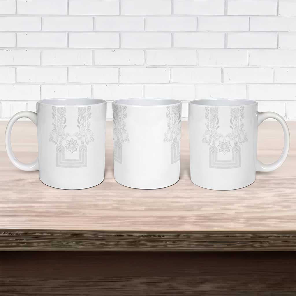 Philippines Barong Style Ceramic Mug with Polynesian Art and Leaf Motif White Color LT03 - Polynesian Pride