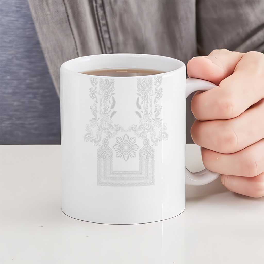 Philippines Barong Style Ceramic Mug with Polynesian Art and Leaf Motif White Color LT03 - Polynesian Pride