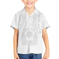 Philippines Barong Style Family Matching Off The Shoulder Long Sleeve Dress and Hawaiian Shirt with Polynesian Art and Leaf Motif White Color LT03 Son's Shirt White - Polynesian Pride
