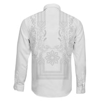 Philippines Barong Style Family Matching Off Shoulder Short Dress and Hawaiian Shirt with Polynesian Art and Leaf Motif White Color LT03 - Polynesian Pride