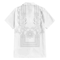 Philippines Barong Style Hawaiian Shirt with Polynesian Art and Leaf Motif White Color