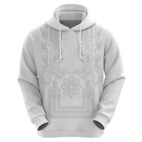 Philippines Barong Style Hoodie with Polynesian Art and Leaf Motif White Color