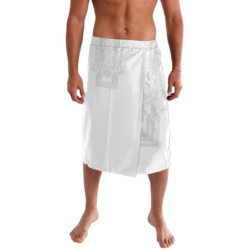 Philippines Barong Style Lavalava with Polynesian Art and Leaf Motif White Color