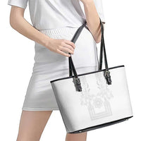 Philippines Barong Style Leather Tote Bag with Polynesian Art and Leaf Motif White Color