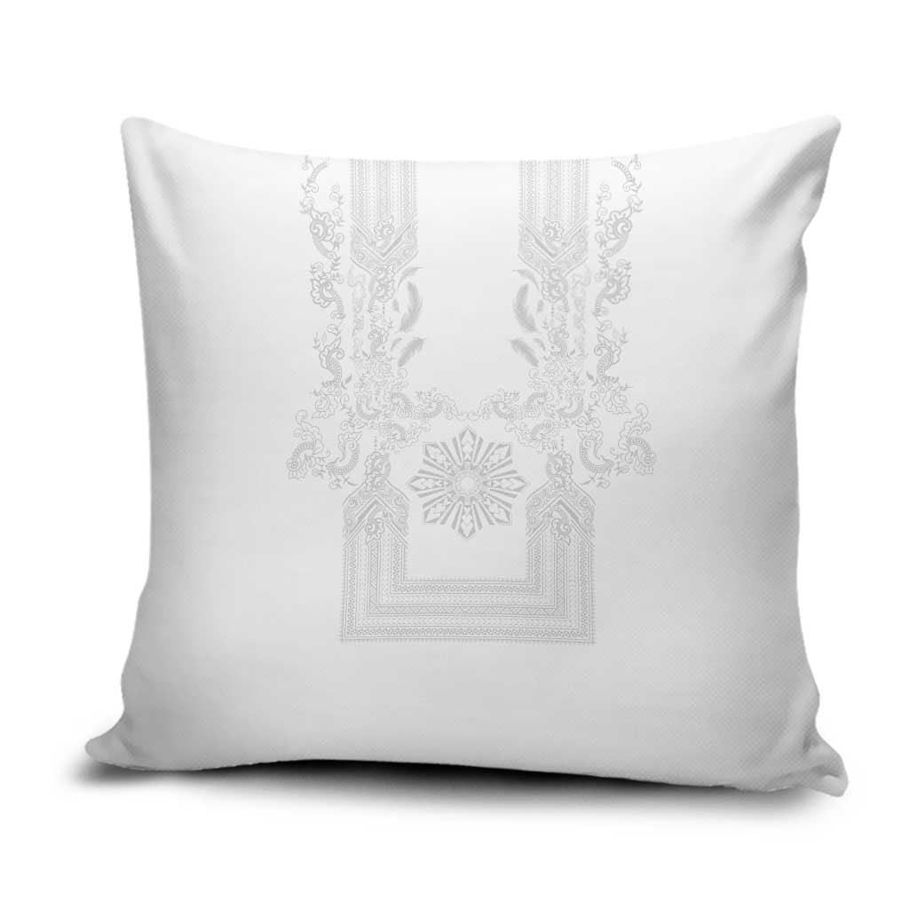 Philippines Barong Style Pillow Cover with Polynesian Art and Leaf Motif White Color