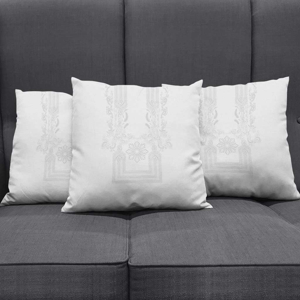 Philippines Barong Style Pillow Cover with Polynesian Art and Leaf Motif White Color